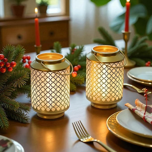 TRIROCKS Set of 2 Battery Operated Lamp 7.5'' High Cordless Decorative Lamp Metal Table Lamps with LED Bulb for Home Living Room Weddings Parties Patio Events Outdoors Indoors Shelf (Gold)