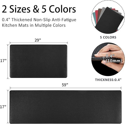 AUTODECO Kitchen Mats and Rugs Set of 2 - Cushioned Anti-Fatigue Kitchen Rug for Floor Washable 17"x29" +17"x59", Black
