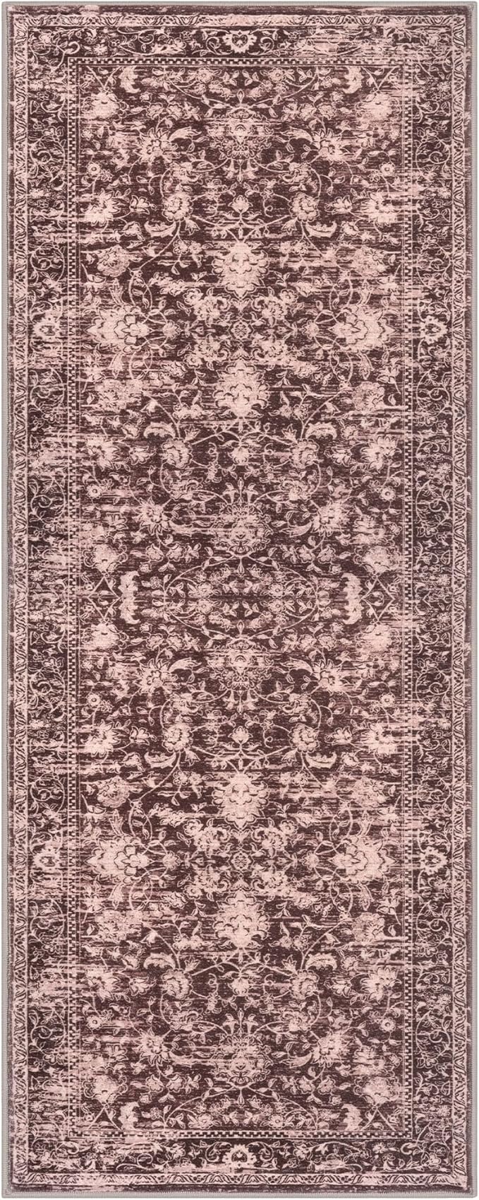 KILOCOCO Hallway Runner 2x5 Kitchen Runner Rug Printed Vintage Floral Washable Non-Slip Runners for Hallways Laundry Room Rugs Distressed Boho Rug Runners for Bedroom, Red