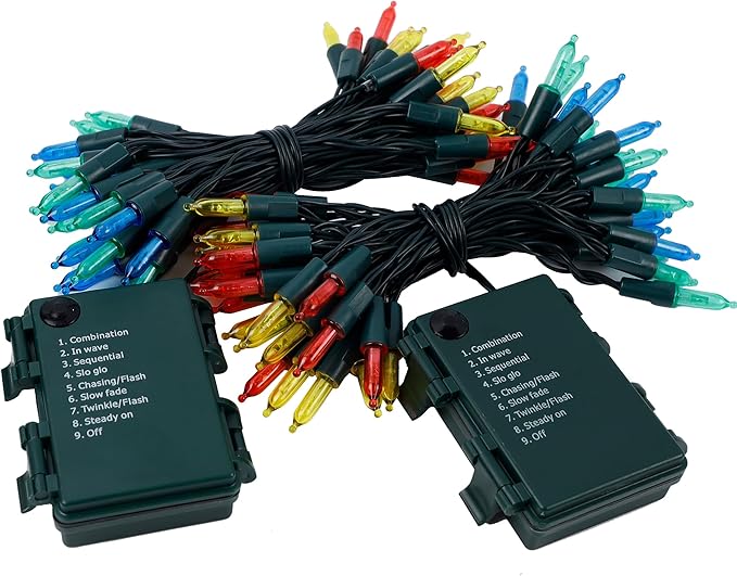 Joliyoou 2 Pack Multicolored String Lights, 16 FT Battery Operated, Indoor/Outdoor, Xmas Fairy Lights with Timer & 8 Modes