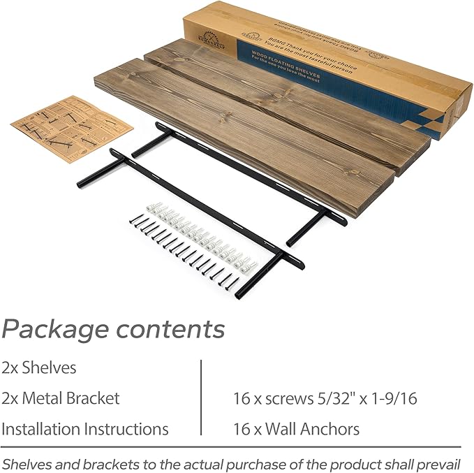 BGMG 36 inch Walnut Floating Shelves for Wall Set of 2, Solid Real Wood Rustic Mount Shelves for Living Room Bedroom Kitchen Farmhouse with Sturdy Hidden Bracket-36x 6.7 x1.25 inch