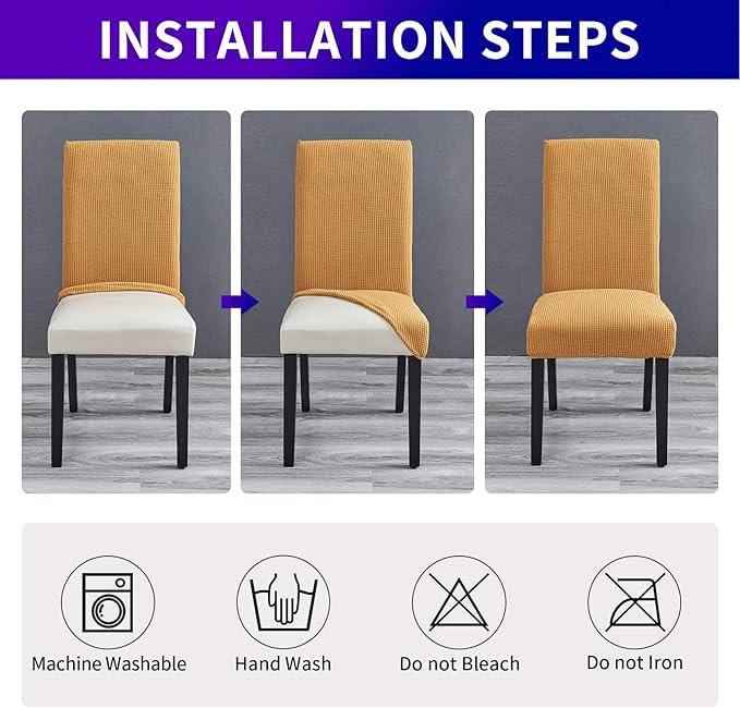 Howhic Stretch Chair Covers for Dining Room Set of 8, Removable Washable Dining Room Chair Covers, Dining Chair Slipcovers Seat Protector, Great Decor for Home and Banquet (Gold, 8 Pack)