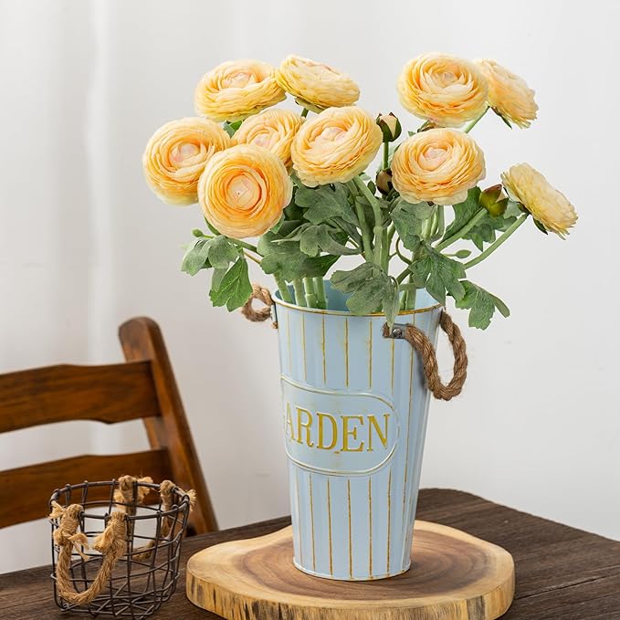 Artificial Ranunculus Flowers with Real Touch Stem,Silk Ranunculus Flowers (Champagne, 10pcs)