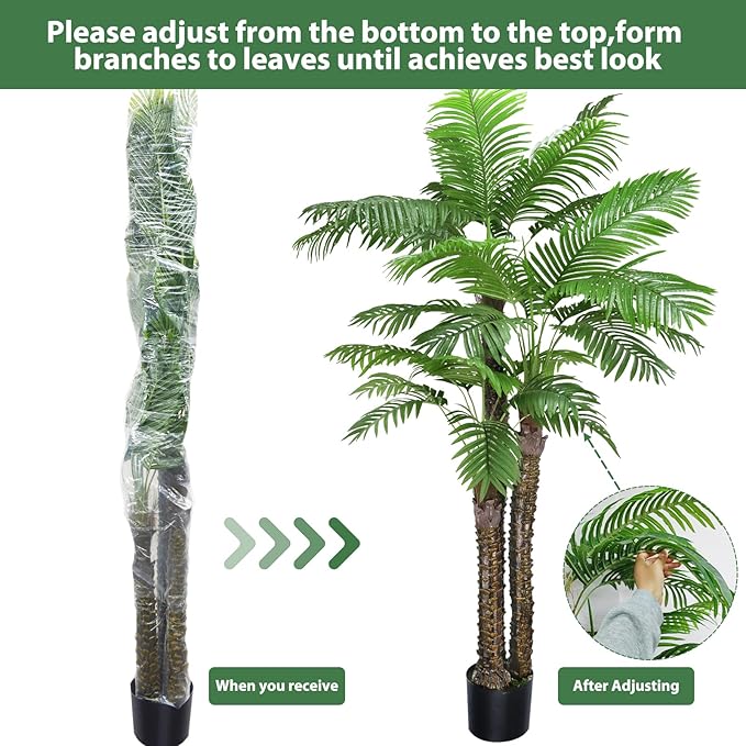 ROOMTEC Artificial Phoenix Palm Tree,8FT Pre Potted Faux Greenery Plant, Outdoor Indoor Large Faux Coconut Silk Palm Plants Tropical Fake Tree for Outside Porch Patio Garden Home Office Decor