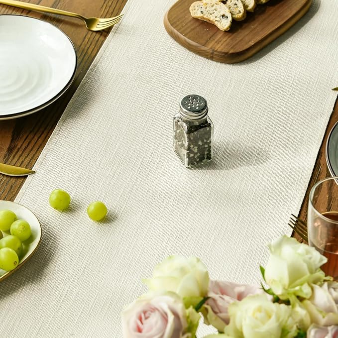 Artoid Mode Beige Tassel Table Runner, Boho Linen Blend Rustic Farmhouse Style Kitchen Table Decoration Holiday Wedding Party Dinning Decor 13x36 Inch