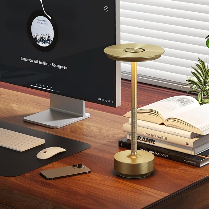 Cordless Rechargeable Table Lamp,LED Portable Touch 5000mAh Battery Operated Table Lights,with Memory Function 3-Level Brightness for Patio,Bars,Bedroom,Outdoor,Dinner,café(2P Gold)