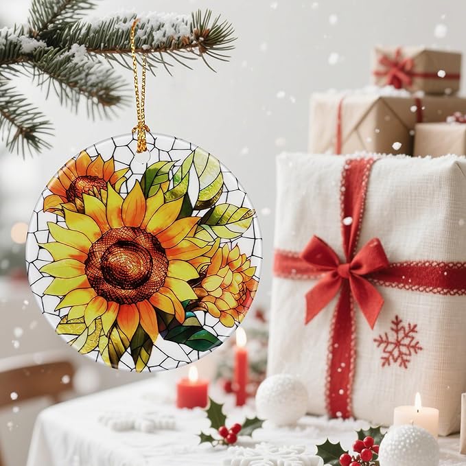 Vibrant Sunflower Christmas Ornaments: Christmas Decorations for Tree & Holiday Decor – Holiday Presents, Gift Ideas for Friends, Coworker, Gardener, and Sunflower Lover