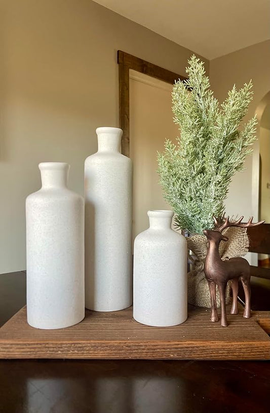 Tall Off-White Ceramic Vase Set of 3– Large Modern Farmhouse Decor Vases for Living Room, Coffee Table & Shelf Styling – Minimalist Neutral Decorative Flower Vases, Elegant Home Accent Gift