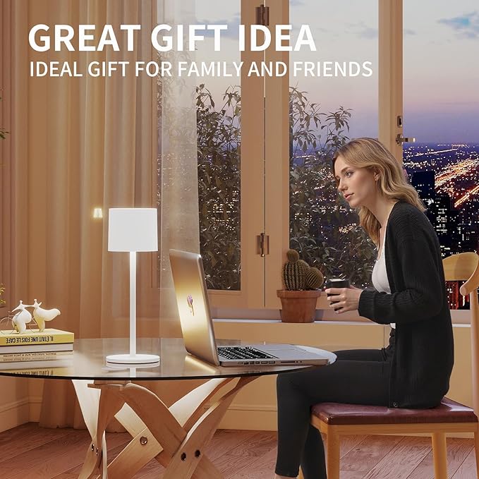 2-Pack Cordless Table Lamp, Portable LED Desk Lamps, 4400mAh Battery Powered Wireless Table Light, 3 Color Stepless Dimming Up,for Restaurant, Bedroom, Outdoor Camping, Night Light (White)