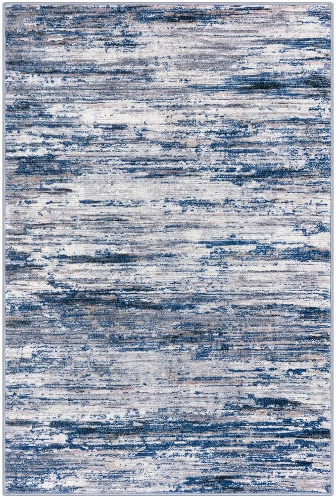 5x7 Modern Abstract Area Rug for Bedroom, Navy Blue Gray Neutral Multi Large Super Soft Washable Rug with Non-Slip, Non-Shedding Rugs for Living Room, Indoor Door Mat for Home Décor