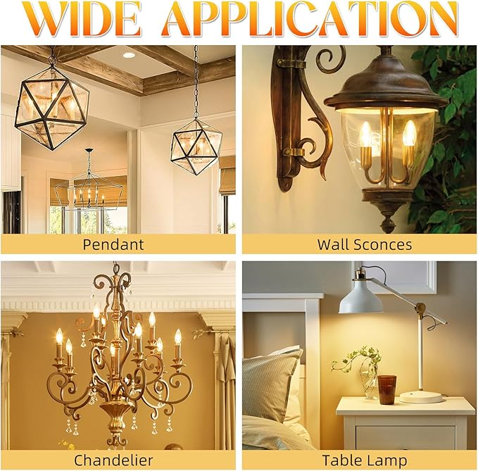 Candelabra Light Bulbs 40 watt Equivalent, E12 LED Bulb Non-Dimmable Chandelier Light Bulb, B10 LED Candle Bulb 2700K Soft White, 90+CRI, 400LM, Cear Glass, 24 Pack