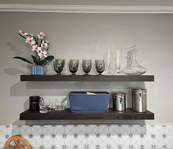 joelsantiques - 36 Inch Wooden Floating Shelves for Wall - 36x10x2 in - Made of Natural Wood - Long Heavy Duty Rustic Wall Shelves for Bedroom - Perfect for Living Room, Kitchen - Black