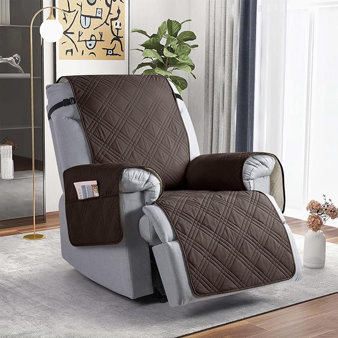 TAOCOCO 100% Waterproof Recliner Chair Covers, Non Slip Recliner Covers for Recliner Chair with Pocket, Washable Reclining Chair Cover Furniture Protector for Kids,Dogs(25'', Chocolate)