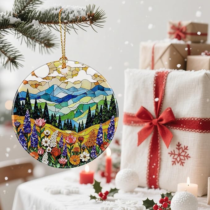 Vibrant Mountain & Wildflowers Christmas Ornaments: Christmas Tree Ornaments & Holiday Decor – Perfect Holiday Presents & Gift Ideas for Friends, Coworker, Family, and Nature Lover