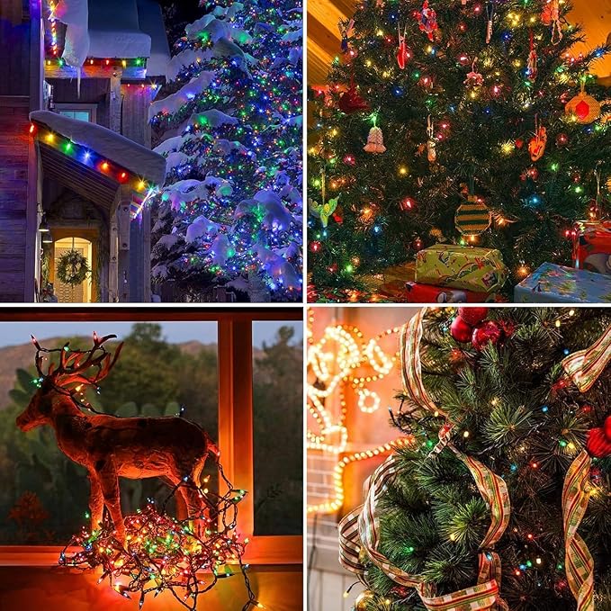 66ft 200 LED Christmas Lights - Outdoor & Indoor, Plug-in with Timer & Memory, 8 Modes Twinkle Xmas String Lights for Tree, Wreath & Party Decor, Multicolor
