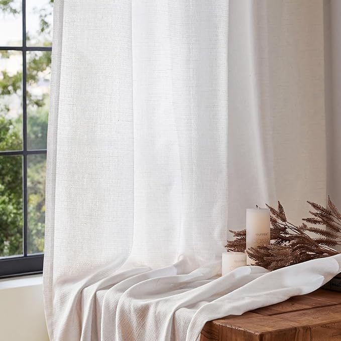jinchan Linen Blend Curtain 96 inch Length 1 Panel for Bedroom Living Room, Floor to Ceiling 84 inch Wide Farmhouse Drape with Rod Pocket Back Tab(84W x 96L, Off White)