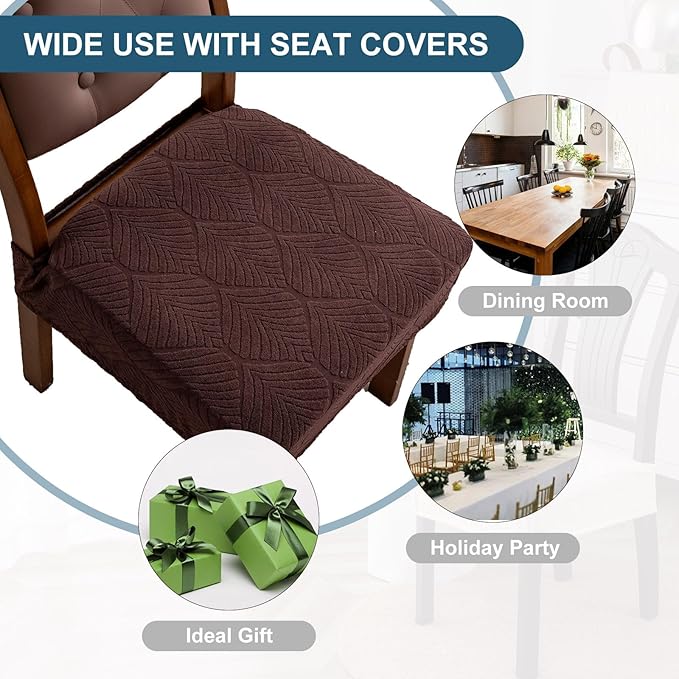 Removable and Washable Seat Covers for Dining Room Chairs Set of 4 - Waterproof Stretch Chair Seat Slipcovers, No Back Covers