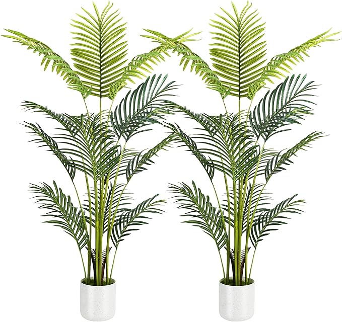 Artificial Palm Tree 4FT, Suntee Fake Tree with White Tall Planter 2 Pack, Faux Tropical Areca Floor Plant in Pot, Artificial Silk Plant for Home Office Living Room Decor Indoor