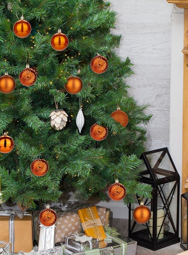 2.36" Brownish Orange Christmas Balls Ornaments 25 Pcs Shatterproof Christmas Ornaments Set Halloween Balls Ornament Brownish Orange Ornament for Xmas Tree Holiday Party