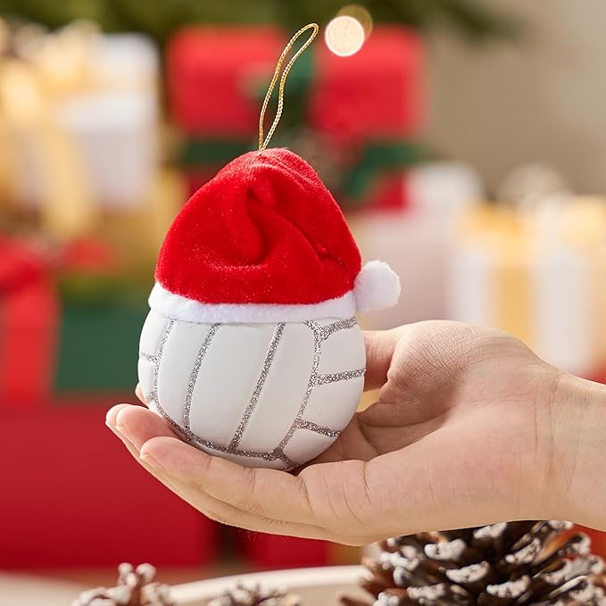 Joiedomi Christmas Volleyball Glass Mini Ornament, Blown Sports Ball Ornaments Small Volleyball Decor for Tree Hanging Preppy Decorations Outdoor Indoor, Xmas Gifts Party Favors