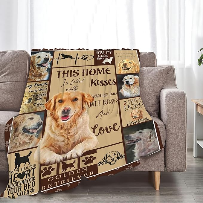 Tijuboni Golden Retriever Throw Blanket Dog Gifts for Girls Boys Women Men Kids Adults Soft Flannel Fleece Blanket for Couch Sofa Bed Home Decor 60"x80"