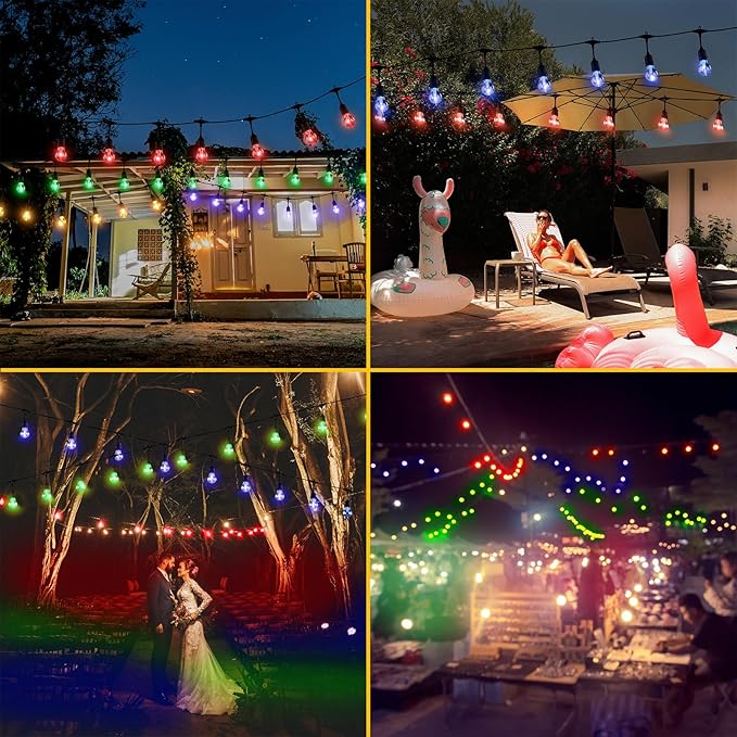 Auroraworld 96FT Commercial RGB Outdoor String Lights, Dimmable Waterproof LED Patio Lights with Remote, 30 Shatterproof Edison Bulbs for Cafe Yard Garden Party Decor