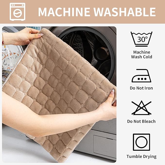 Velvet Throw Pillow Covers(Pack of Two, Brown) 20×20 Inch Decorative Pillows Cover Neutral Soft Chenille Couch Pillows with Zipper Aesthetic for Living Room and Bedroom