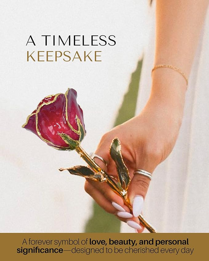Forever Rose Hand-Dipped in 24K Gold, Ruby Red-Inspired July Birthstone with Sparkles, Real Rose in Luxury Gold Gift Box – Perfect Ready to Gift for July Birthday or Any Occasion