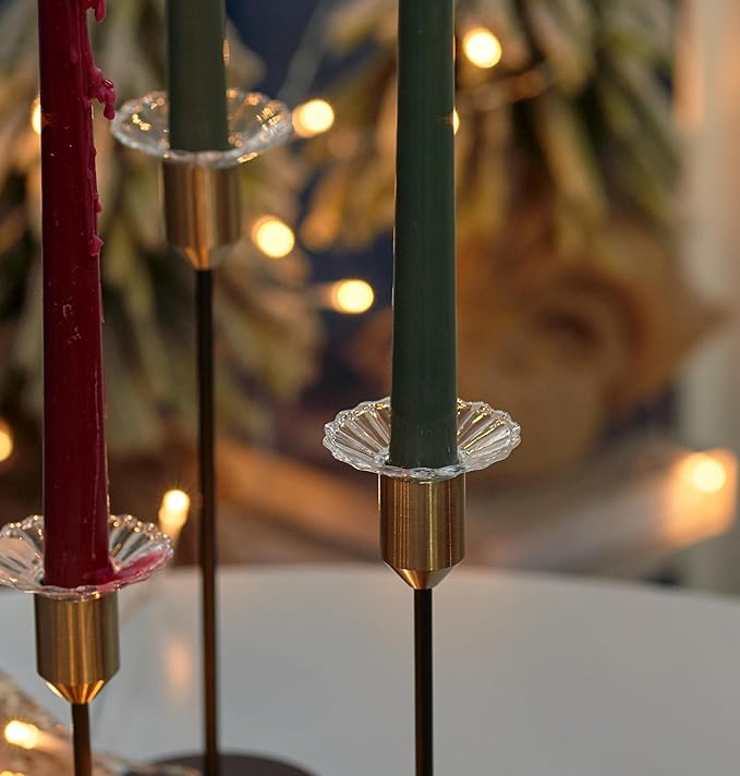 6 Pcs Candle Wax Catcher, Glass Bobeches, Round Candle Drip Protector for Taper Candlestick Candle Holder (Clear, Daisy)