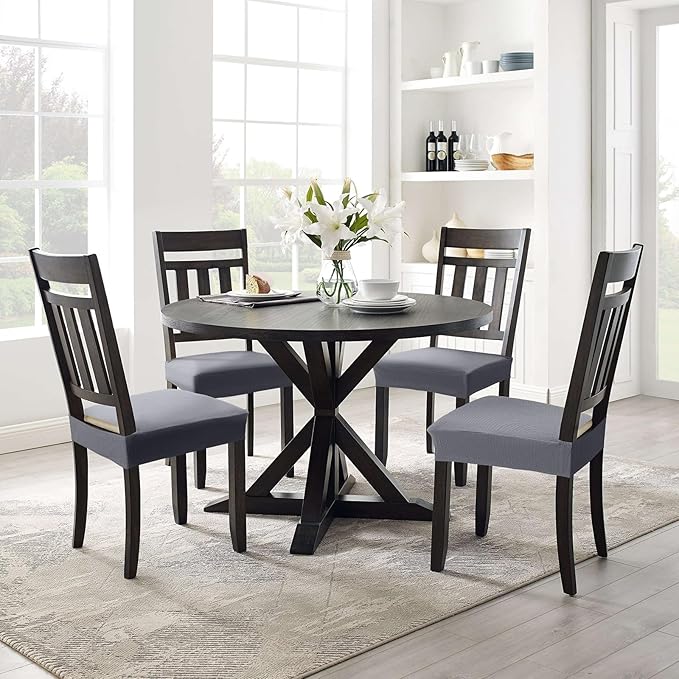 Smiry Stretch Jacquard Seat Covers for Dining Room Chairs Set of 8, Removable Washable Chair Seat Protector Slipcovers, No Rear Covers, Grey