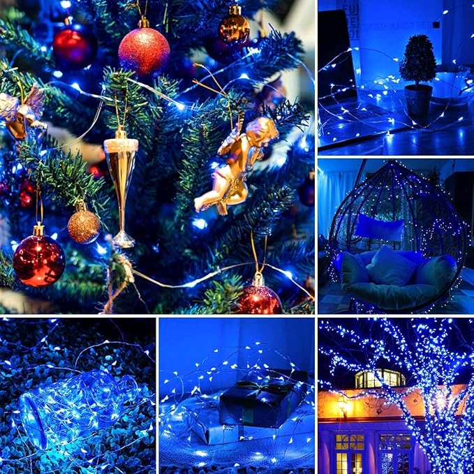 Sanniu Led Fairy Lights Battery Operated, 2 Packs Mini Battery Powered Copper Wire Starry String Lights for Christmas, Parties, Wedding, Bedroom, Patio, Indoor, Home Decoration (5m/16ft Blue)