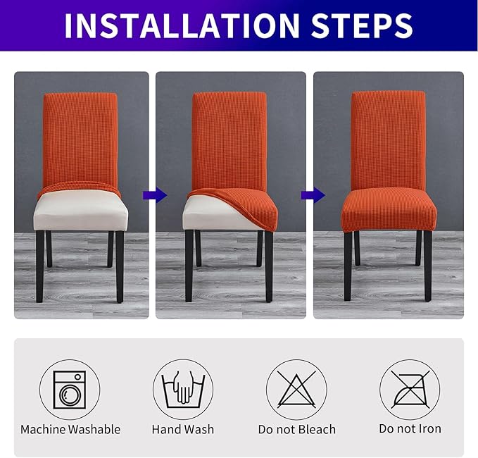 Howhic Stretch Chair Covers for Dining Room Set of 4, Removable Washable Dining Room Chair Covers, Dining Chair Slipcovers Seat Protector, Great for Home and Banquet Decor (Pureed Pumpkin, 4 Pack)