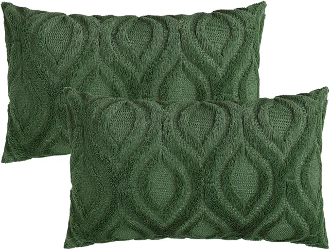 decorUhome Throw Pillow Covers 12x20 Inch Set of 2, Soft Plush Faux Wool Forest Elf Solid Couch Pillow Covers, Accent Farmhouse Neutral Lumbar Pillow Cases for Sofa Bed Living Room