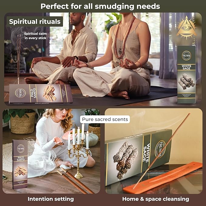 White Sage & Palo Santo - Combo Pack of Incense Sticks - 100 Insence-Sticks of Each Scent - Total 200 Inscents - Incienso for Smudge Rituals and Spiritual Cleansing of Negative Energies