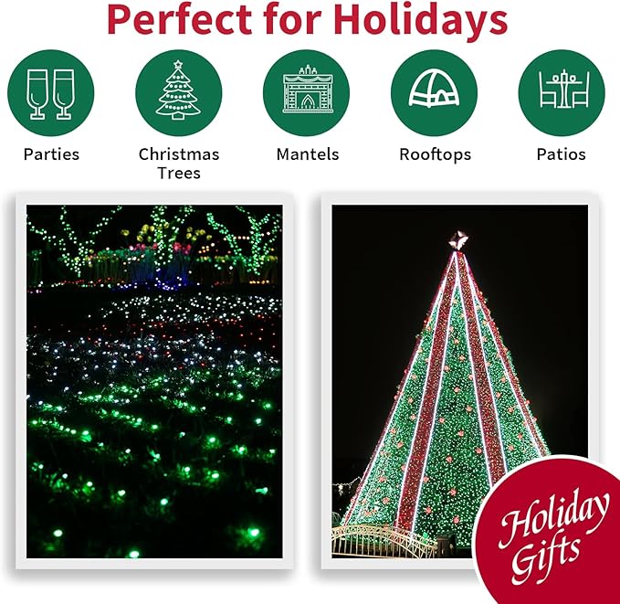 LAMPHOME Green Wide Angle LED Christmas Lights, 64.8 Ft 300 Count, Pack of 3 Strands 21.9 Ft 100 Lights UL Certified Commercial Grade Green Wire 5mm Holiday String Light