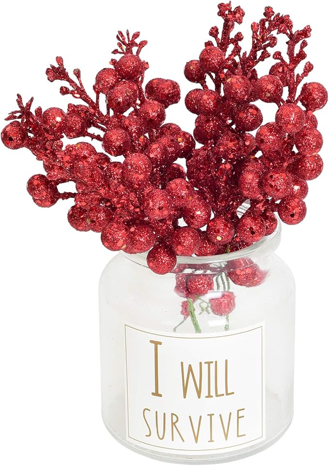 DearHouse 14 Pack Christmas Glitter Berries Stems, 7.8Inch Artificial Christmas Picks for Christmas Tree Ornaments, DIY Xmas Wreath, Crafts, Holiday and Home Decor (Red)