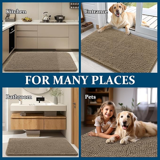 OLANLY Dog Door Mat for Muddy Paws 47x32, Absorbs Moisture and Dirt, Absorbent Non-Slip Washable Doormat, Quick Dry Chenille Mud Mat for Dogs, Entry Indoor Entryway Carpet for Inside Floor, Tan