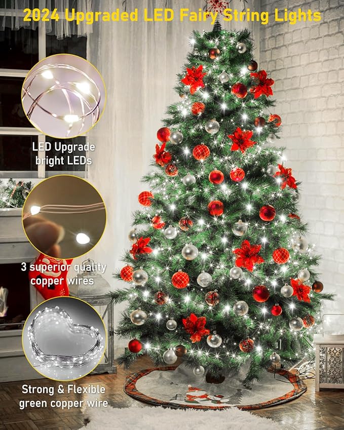 KNONEW 532FT Outdoor Christmas Fairy Lights Plug in,1600 LED String Lights Outdoor Waterproof 8 Modes Memory Times for Wedding Bedroom Walls Garden Trees Decoration(Cool White)