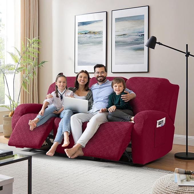 Timeles Recliner Covers for 3 Seater Reclining Sofa Slipcover Furniture Protector for Dogs and Pets Stretch Soft Washable (Three-Seater, Burgundy)