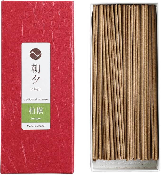 Asayu Japan Incense Sticks Juniper Scent (40gr) for Evening Meditation, Relax or Yoga, Made in Japan Traditional Smoke Type Incense
