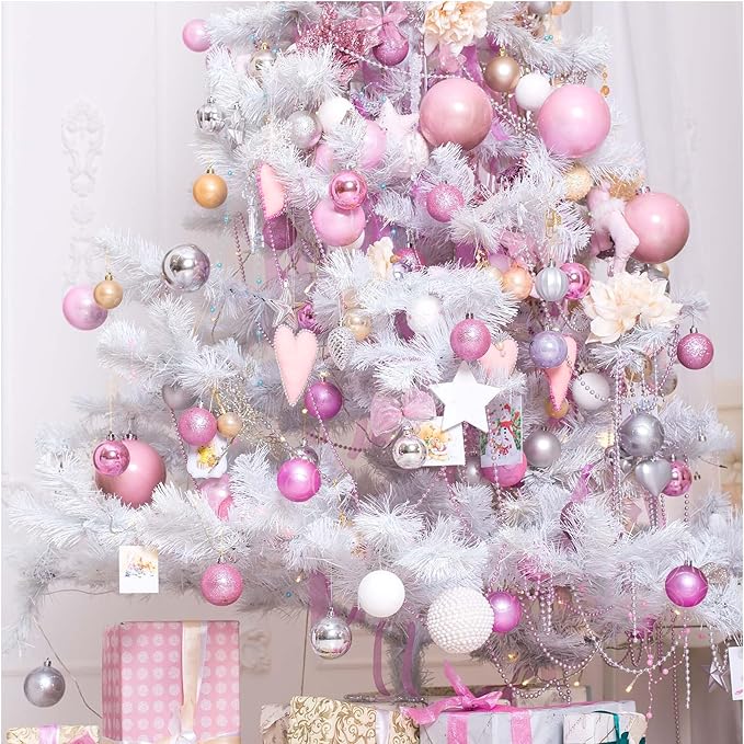 24 Count Mini Pink Ornaments for Mini Christmas Tree, Small Shatterproof Christmas Tree Ornaments Balls Party Decorations, 1.2 Inch