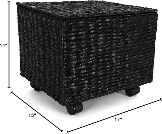 Rutledge & King File Cabinet, Seagrass Cabinet with Rolling Casters, Hanging File Organizer for Home and Office, Black (14 x 15 x 17 inches)