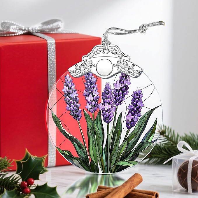 Christmas Ornaments: Stained Glass Ornament, Christmas Tree Ornament, Hanging Ornaments for Home Decor & Xmas Tree Decorations â Exquisite Holiday Decor, Gifts & Holiday Present - Lavender Flower