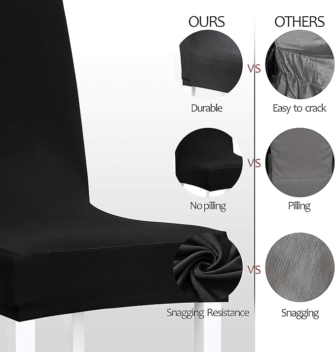 Obstal Black Stretch Spandex Dining Room Chair Covers ?Set of 4 Universal Removable Washable Chair Seat Slipcovers Protector for Kitchen, Ceremony, Wedding, Banquet, Hotel and Party