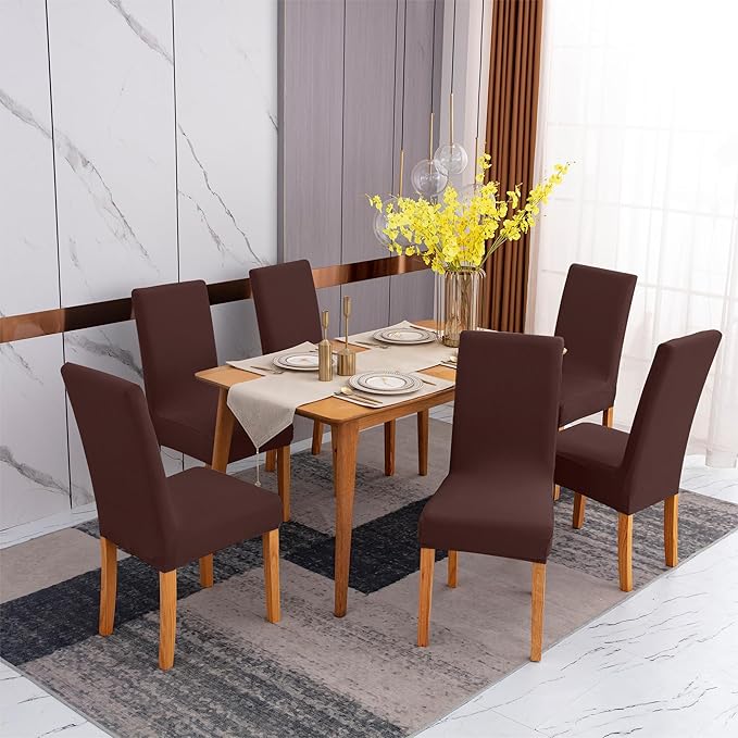 Sufdari Dining Chair Covers,Kitchen Chair Cover,Parsons Chair Slipcover,Spandex Chair Protectors for Dining Room Stretch Chairs Cover Set of 8 -Brown