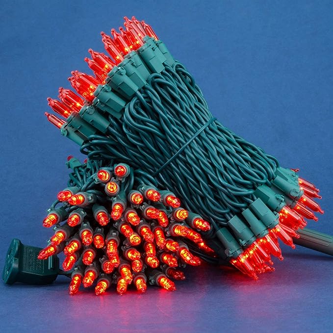 Red LED Christmas Lights 200 Count, Pack of 2 Sets 25 ft 100 LED Green Wire Mini String Lights Set (Red)