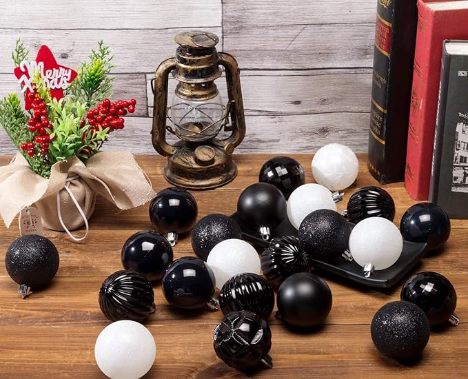 AMS 2.36''/60mm 34ct Christmas Ball Large Ornaments Party Decorations Shatterproof Festival Pendant Hangings for Xmas Tree Decor (60mm, Black)