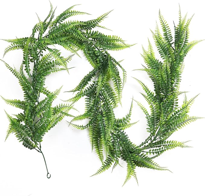 RECUTMS 4pcs Ferns Garland 6 FT Fake Ivy Vines Artificial Hanging Plant Faux Boston Ferns Greenery Leaves Fake Vines for Spring Outdoor Indoor Home Garden Party Table Wall Valentines Day Decor(Green)