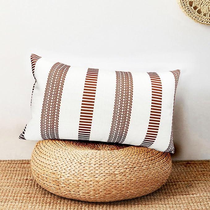 Decorative Throw Pillow Covers Set of 2 Coffee Boho Striped Pillow Covers 12x20 Inch Throw Pillow Cover Linen Pillowcase Farmhouse Outdoor Pillow Covers for Couch Sofa Bed Living Room