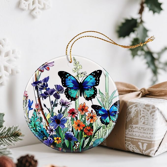 Wildflower & Butterfly Christmas Ornaments: Christmas Tree Ornaments, Holiday Decor, Stocking Stuffers, Gift Ideas, Xmas Gifts, Gifts for Mom & Perfect for Butterfly Lover, Flower Lover